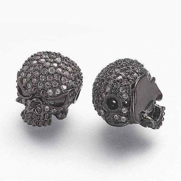 

PandaHall Brass Micro Pave Cubic Zirconia Beads, Skull, Gunmetal, 10x11x13.5mm, Hole: 2mm Brass+Cubic Zirconia Skull