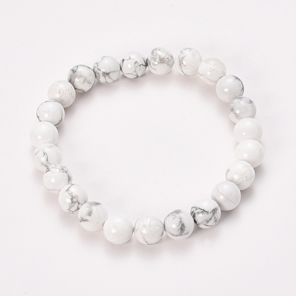 

PandaHall Natural Howlite Beaded Stretch Bracelets, Round, 2-1/8 inch(55mm), Bead: 10mm Howlite