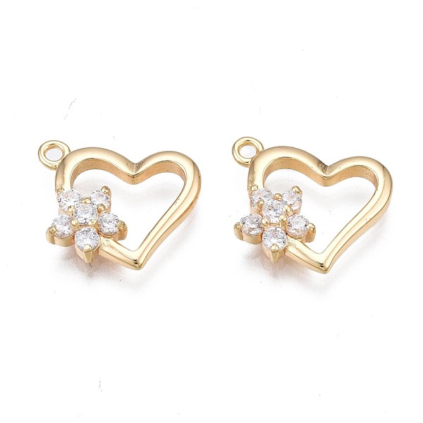 

PandaHall Brass Micro Pave Clear Cubic Zirconia Charms, Nickel Free, Heart with Flower, Real 18K Gold Plated, 11x13x3mm, Hole: 1.2mm...