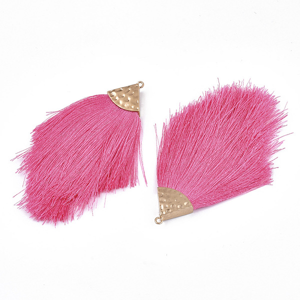 

PandaHall Polyester Tassel Big Pendant Decorations, with Alloy Findings, Golden, Hot Pink, 100~108x51~62x7mm, Hole: 2mm Polyester Pink