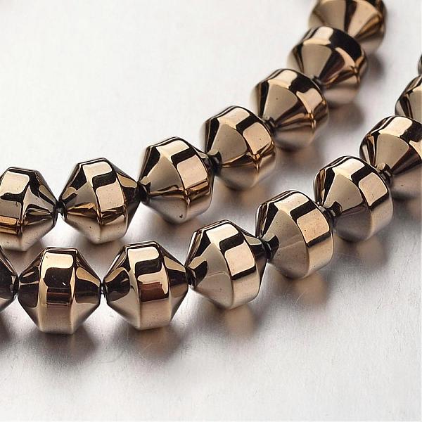 

PandaHall Electroplate Non-magnetic Synthetic Hematite Bead Strands, Bicone, Antique Bronze Plated, 6x6mm, Hole: 1mm, about 61pcs/strand...
