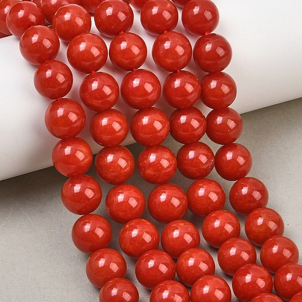 Naturels teints en blanc perles de jade brins