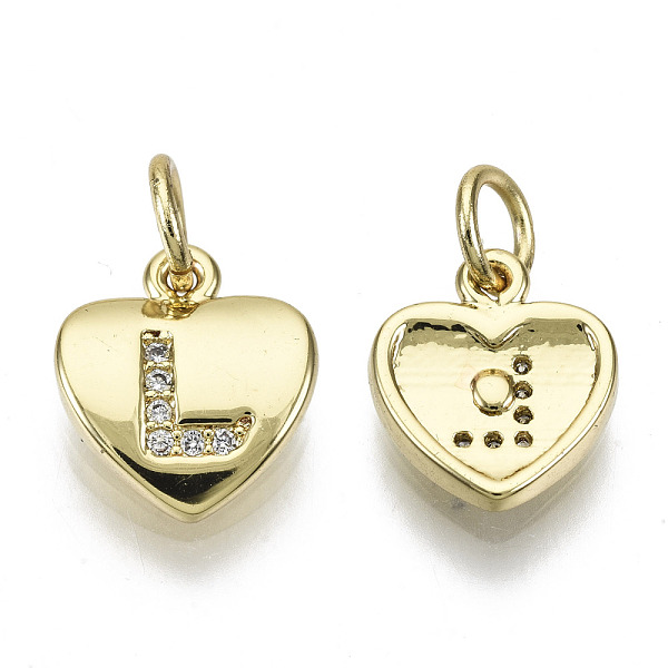 

PandaHall Brass Micro Pave Clear Cubic Zirconia Charms, with Jump Ring, Heart with Letter, Real 16K Gold Plated, Nickel Free, Letter.L...
