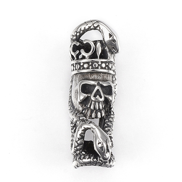 

PandaHall 304 Stainless Steel Beads, Column with Skull, Antique Silver, 32x10.5x13mm, Hole: 7mm 304 Stainless Steel Column