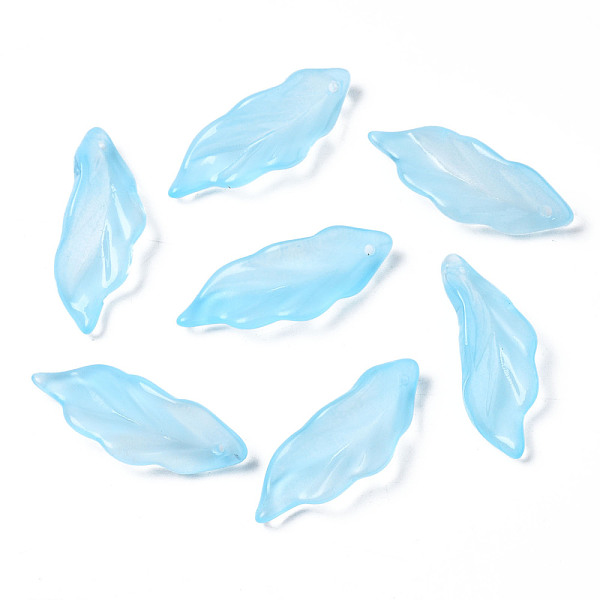 

PandaHall Transparent Spray Painted Glass Pendants, Leaf, Light Sky Blue, 33~34x12x7~9mm, Hole: 1.5mm Glass Leaf