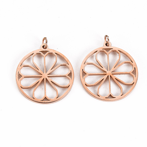 

PandaHall 304 Stainless Steel Pendants, with Jump Rings, Laser Cut, Ring with Flower, Rose Gold, 16.5x15x1mm, Jump Ring: 2.8x0.5mm, 1.8mm...