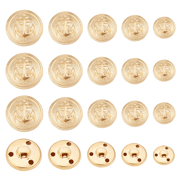 PandaHall OLYCRAFT 50Pcs Metal Blazer Buttons Vintage Shank Buttons Half Round with Anchor Pattern 3-Hole Metal Button Set 15mm 17mm 19mm...