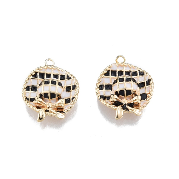 

PandaHall Brass Enamel Pendants, Real 18K Gold Plated, Hat with Bowknot, White, 19.5x16x4.9mm, Hole: 1.4mm Brass+Enamel Hat White