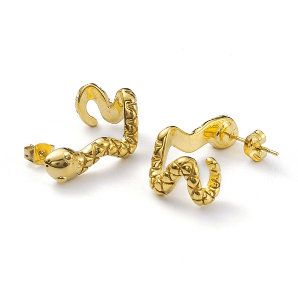 PandaHall 304 Stainless Steel Snake Stud Earrings for Women, Real 18K Gold Plated, 24.5x17x12mm, Pin: 0.6mm 304 Stainless Steel Snake