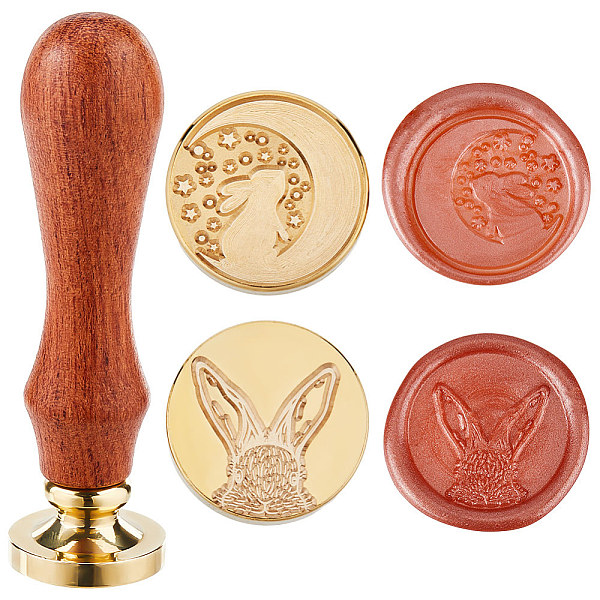 

PandaHall CRASPIRE 2Pcs 2 Styles Golden Tone Brass Wax Seal Stamp Head, with 1Pc Pear Wood Handle, for DIY Scrapbooking, Rabbit, 25x14mm..., Brown