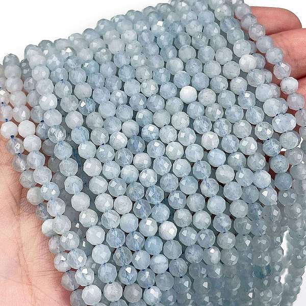 

PandaHall Natural Aquamarine Beads Strands, Faceted, Round, 4.5mm, Hole: 0.7mm, about 96pcs/strand, 15.55 inch(39.5cm) Aquamarine Round
