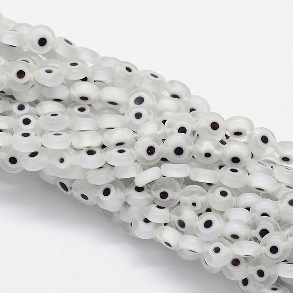 

PandaHall Handmade Evil Eye Lampwork Flat Round Bead Strands, White, 8x3.2mm, Hole: 1mm, about 49pcs/strand, 14.56 inch Lampwork Evil Eye...