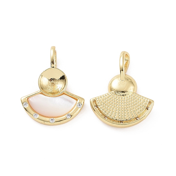 

PandaHall Rack Plating Brass Micro Pave Clear Cubic Zirconia Peg Bails Pendants, for Half Drilled Bead, with Natural White Shell, Fan...