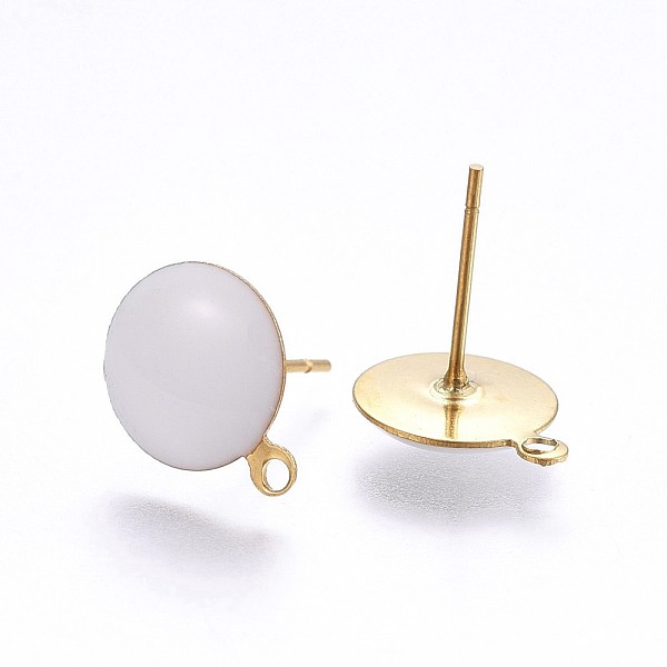 

PandaHall Ion Plating(IP) 304 Stainless Steel Stud Earring Findings, with Loop, Enamel, Flat Round, Golden, White, 12.5x10x2mm, Hole: 1.2mm...