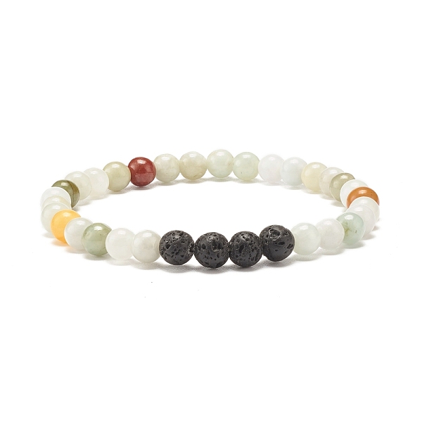

PandaHall Natural Jadeite & Lava Rock Round Beaded Stretch Bracelet, Gemstone Jewelry for Women, Inner Diameter: 2-1/4 inch(5.8cm), Beads...