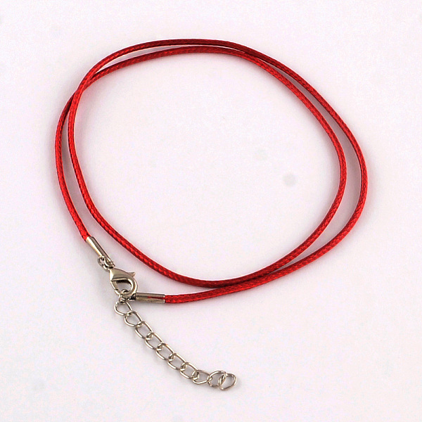 

PandaHall Waxed Cotton Cord Necklace Making, with Alloy Lobster Claw Clasps and Iron End Chains, Platinum, Dark Red, 17.4 inch(44cm) Waxed...