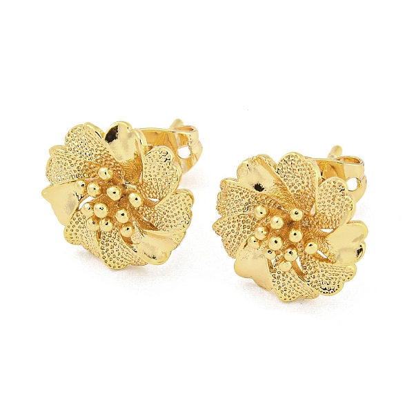 

PandaHall Brass Ear Studs, Flower, Real 18K Gold Plated, 12mm Brass Flower