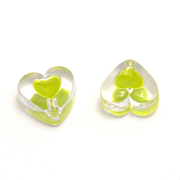 

PandaHall Transparent Clear Enamel Acrylic Beads, Heart, Yellow Green, 15x17x11mm, Hole: 2mm Acrylic Heart