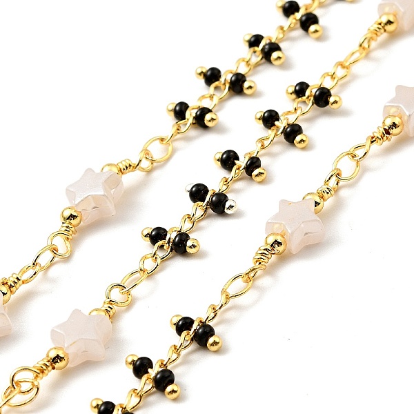 

PandaHall Glass Star & Round Beaded Chain, with Brass Findings, Lead Free & Cadmium Free, Soldered, with Spool, Real 18K Gold Plated..., Black