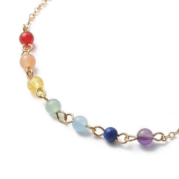 

PandaHall Chakra Theme Natural Mixed Gemstone Link Anklets, with Brass Cable Chains, Golden, 23.5x0.15cm Mixed Stone