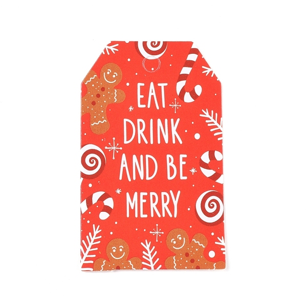 PandaHall Paper Gift Tags, Hange Tags, For Arts and Crafts, For Christmas, with Word Eat Drink and Be Merry, Colorful, 50x30x0.3mm, Hole...