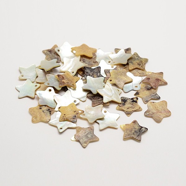 

PandaHall Star Natural Akoya Shell Charms, Mother of Pearl Shell Pendants, Tan, 14x1mm, Hole: 1mm, about 720pcs/bag Akoya Shell Star Orange