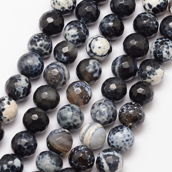 

PandaHall Natural Fire Crackle Agate Bead Strands, Round, Faceted, Dyed & Heated, Black, 10mm, Hole: 1mm, about 37pcs/strand, 15 inch Fire...
