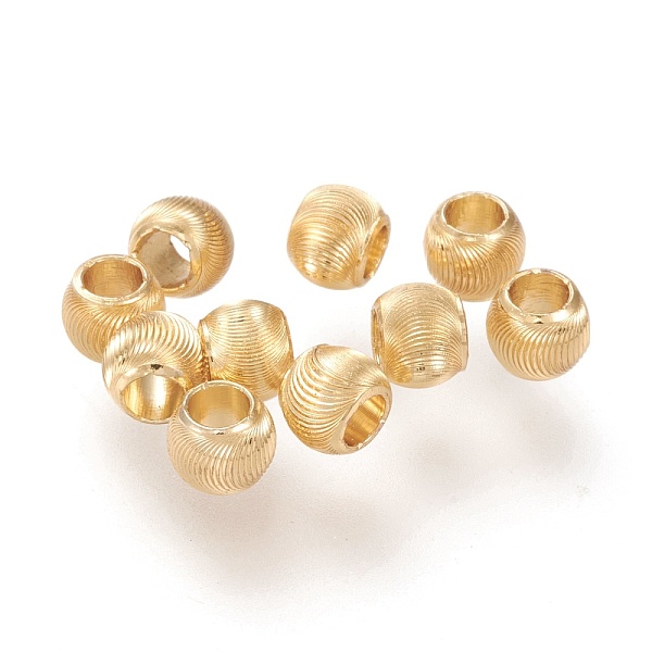

PandaHall Brass Beads, Long-Lasting Plated, Textured, Solid Round, Real 18K Gold Plated, 4.5x3.8mm, Hole: 2~2.5mm Brass Round