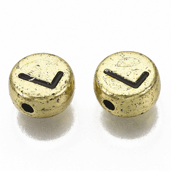 

PandaHall Plating Acrylic Beads, Horizontal Hole, Flat Round with Letter, Golden Plated, Black, Letter.L, 7x4mm, Hole: 1.2mm, about...