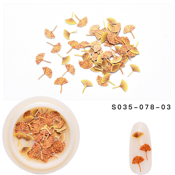 

PandaHall Paper Cabochons, Faddish Nail Art Decorations, Leaf, Goldenrod, 3~10x3~7x0.1mm, 50pcs/box Paper Leaf Gold