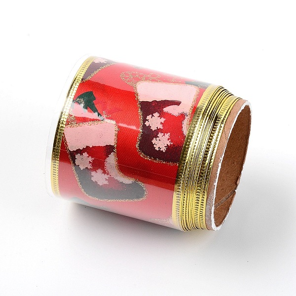 

PandaHall Satin Ribbon, Christmas Theme, Flat with Pattern, Christmas Sock Pattern, 2-3/8 inch(61mm), 2 yards/roll Polyester