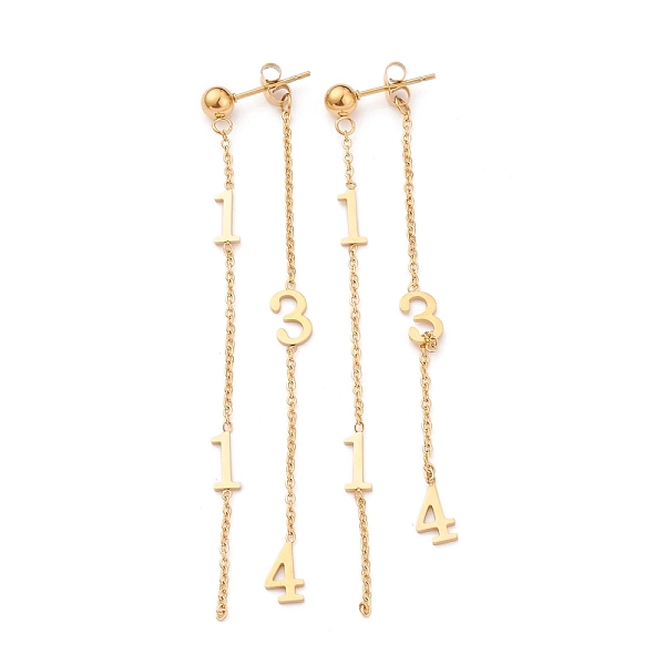 PandaHall Valentine's Day 304 Stainless Steel Dangle Stud Earrings, Chain Tassel Earrings, with Ear Nuts, Number 1314, Golden, 92x1mm, Pin...