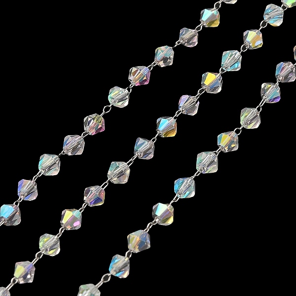 

PandaHall Glass Bicone Beaded Chains, with 304 Stainless Steel Cable Chains, Soldered, with Spool, Stainless Steel Color, 2x1.2x0.1mm...