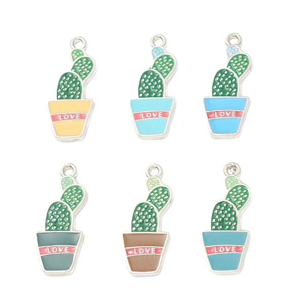 

PandaHall Alloy Enamel Pendants, Cactus with Word Love Charm, Platinum, Mixed Color, 27x11x1.3mm, Hole: 1.8mm Alloy+Enamel Cactus Multicolor