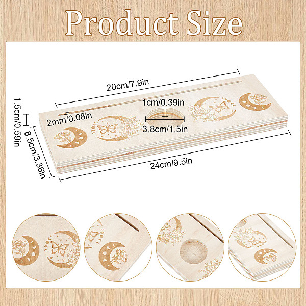 

PandaHall Carved Wood Candle Holders, Wooden Card Stand for Tarot, Witch Divination Tools, Rectangle, Moon Phase Pattern, 24x8.5x1.5cm Wood..., Orange