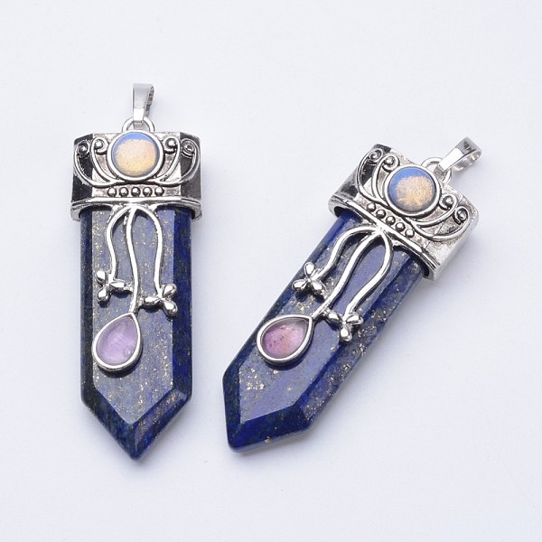 

PandaHall Natural Lapis Lazuli Big Pointed Pendants, with Brass Finding, 57~61x15~20x10~14mm, Hole: 4x7mm Lapis Lazuli Others