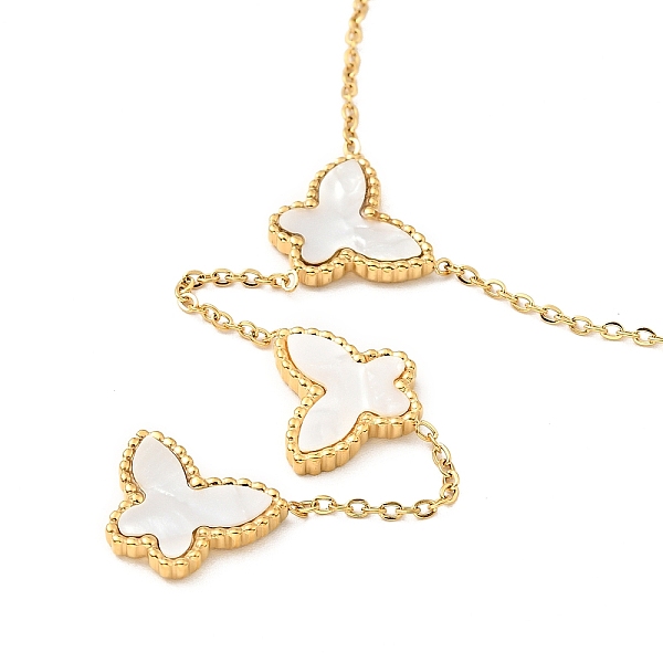 

PandaHall Synthetic Shell Butterfly Pendants Necklace, Ion Plating(IP) 304 Stainless Steel Jewelry for Women, Golden, 16.14 inch(41cm) Shell