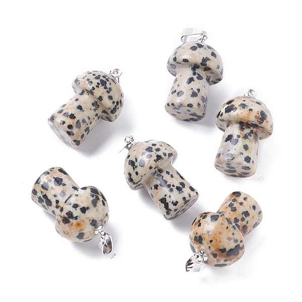 

PandaHall Natural Dalmatian Jasper Pendants, with Platinum Tone Brass Findings, Mushroom , 25x14mm, Hole: 2.4mm Dalmatian Jasper Mushroom