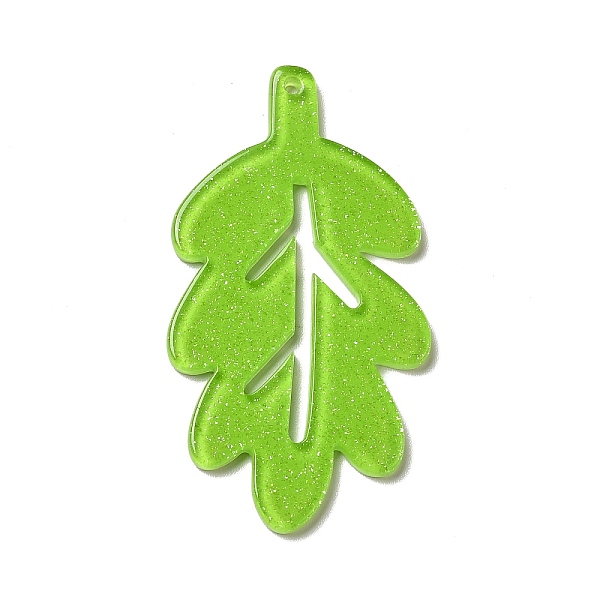 

PandaHall Acrylic Big Pendants, with Glitter Powder, Leaf Charm, Lime, 50x27x2mm, Hole: 1mm Acrylic Leaf Green