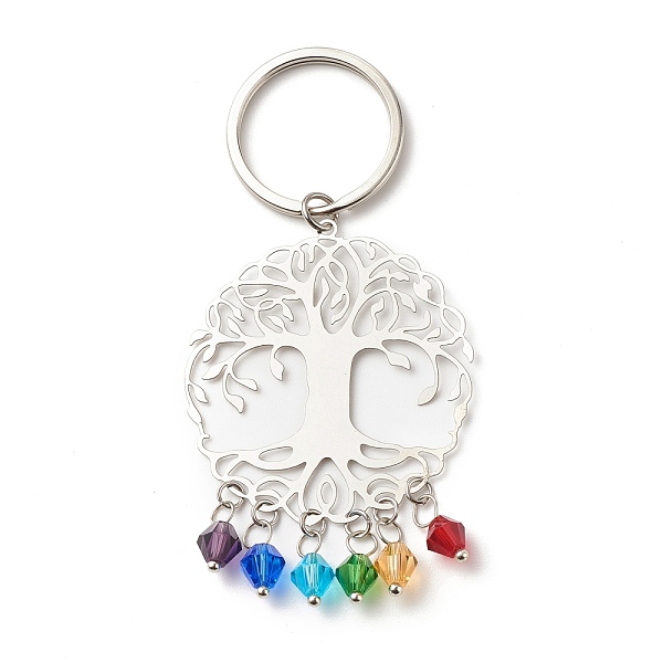 

PandaHall 201 Stainless Steel Filigree Pendants Keychains, with 6 Color Bicone Glass Beads, 304 Stainless Steel Split Key Rings & Open Jump..., Multicolor