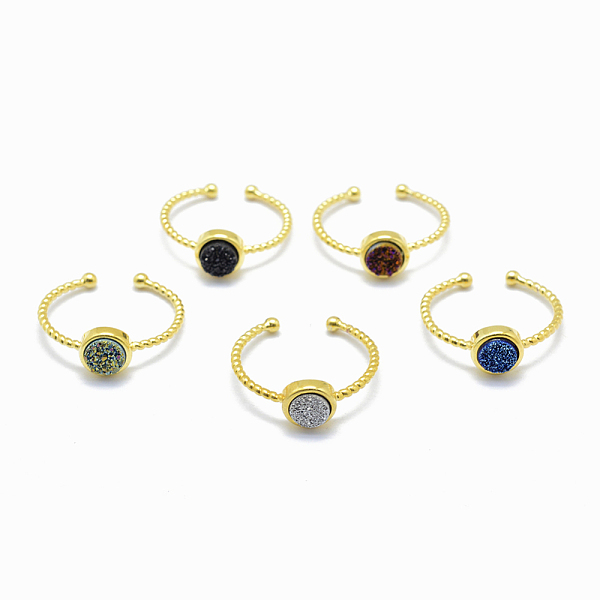 

PandaHall Electroplate Natural Druzy Agate Cuff Finger Rings, with Brass Findings, Golden, 19mm, 1.5~2.5mm Natural Agate