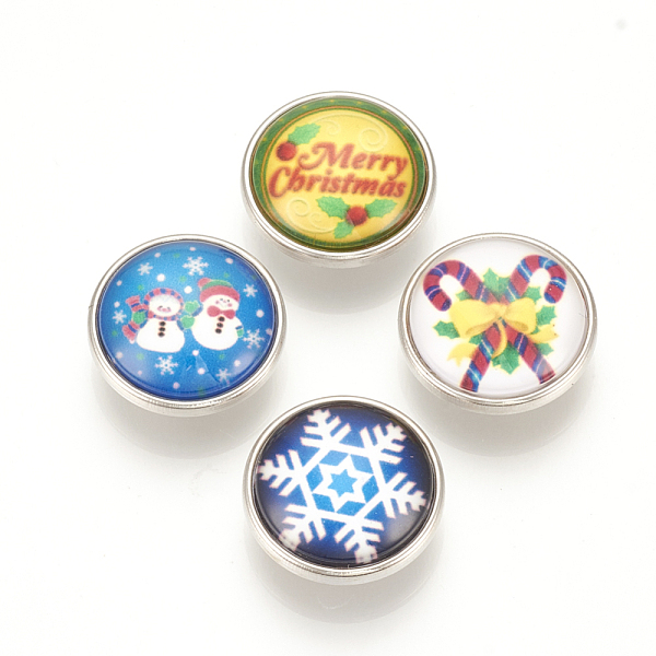Christmas Pattern Brass Glass Snap Buttons