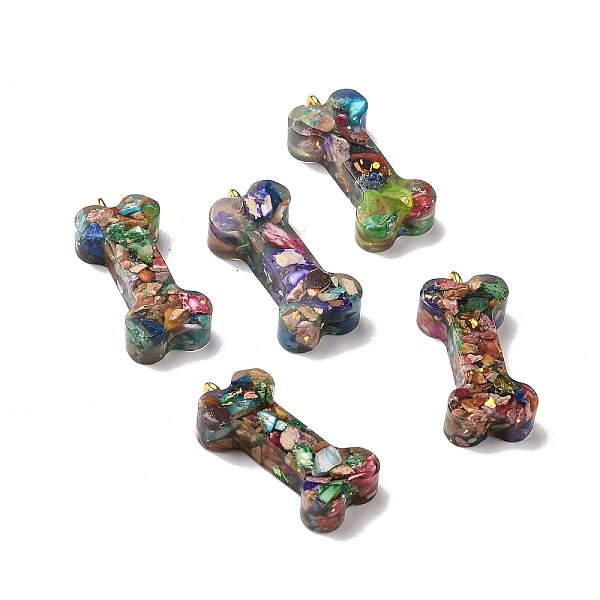 

PandaHall Transparent Resin Natural Imperial Jasper Dyed Chips Pendants, with Golden Tone Brass Loops, Bone Charm, 28x12.5x6mm, Hole: 2mm...