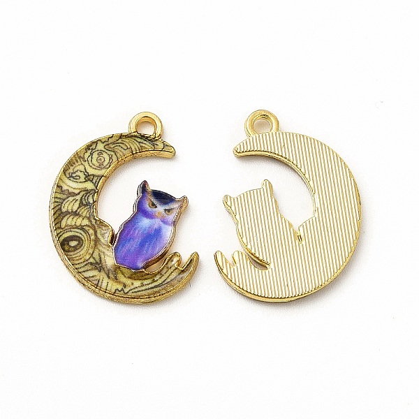 

PandaHall Alloy Printed Pendants, Cadmium Free & Nickel Free & Lead Free, Moon With Owl, Light Khaki, 20.5x16x1.5mm, Hole: 1.5mm Alloy Moon