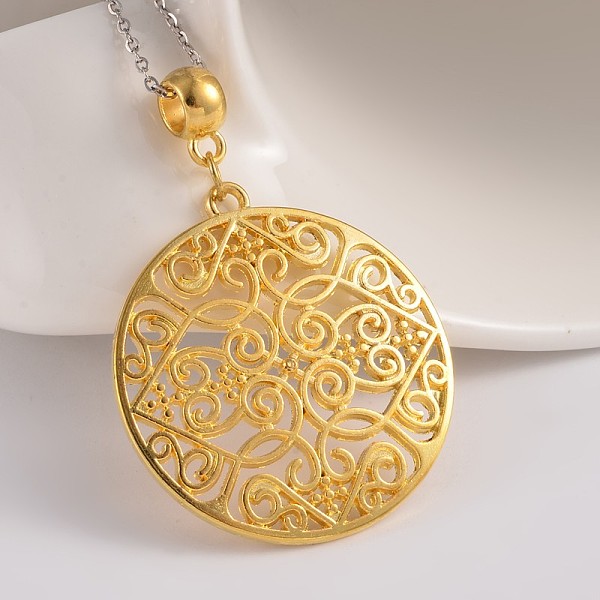 

PandaHall Filigree Flat Round Alloy European Dangle Charms, Large Hole Pendants, Golden, 50x35x3mm, Hole: 4.5mm Alloy Flat Round