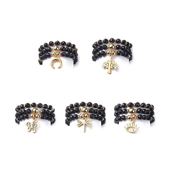 

PandaHall 15Pcs 5 Set Natural Black Onyx & Synthetic Hematite Beaded Stretch Rings Set, Moon & Tree & Butterfly & Dragonfly & Eye 304...