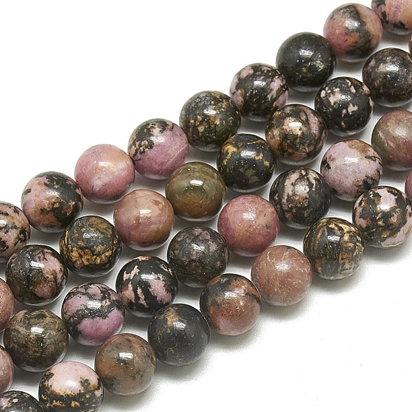 PandaHall Natural Rhodonite Beads Strands, Round, 10mm, Hole: 1mm, about 37pcs/strand, 15.16 inch(38.5cm) Rhodonite Round