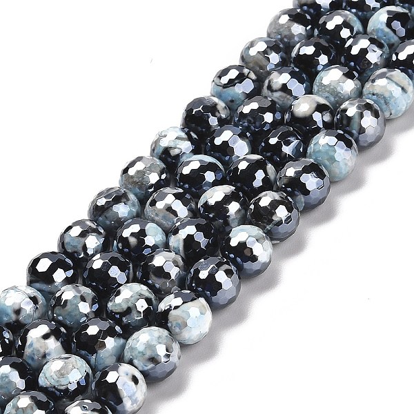 

PandaHall Electroplated Natural Fire Crackle Agate Round Beads Strands, Dyed & Heated, Faceted(128 Facets), Light Sky Blue, 10mm, Hole...