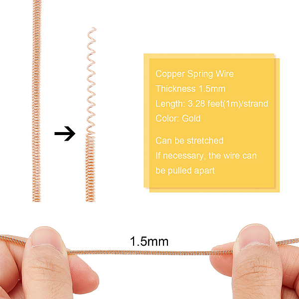 

PandaHall BENECREAT 1.5mm/15 Gauge Electroplated Copper Wire, 1m/ 3.28 feet Gold Plated Brass Spring Wire Hard French Bullion Wire for...