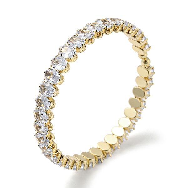 

PandaHall Clear Cubic Zirconia Oval Tennis Bangle, Brass Hinged Bangle, Golden, Inner Diameter: 2-1/8 inch(54mm) Cubic Zirconia Oval Clear